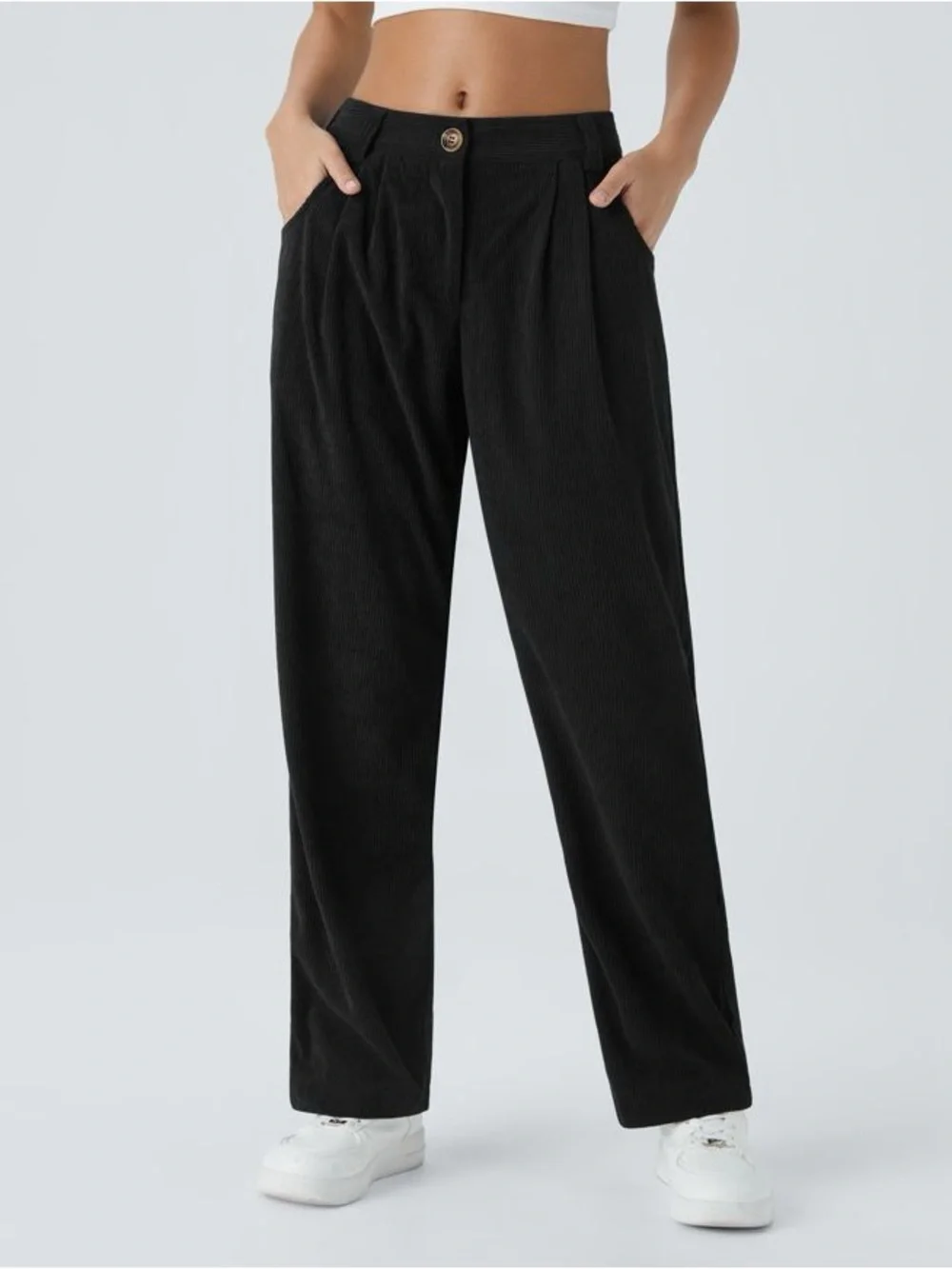 Halara Black Zipper Pocket Corduroy Casual Pants size S Tall Small Tall NEW